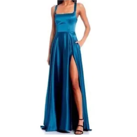 Wear your love Square Neck Charmeuse maxi satin Dress - Picture 1 of 10